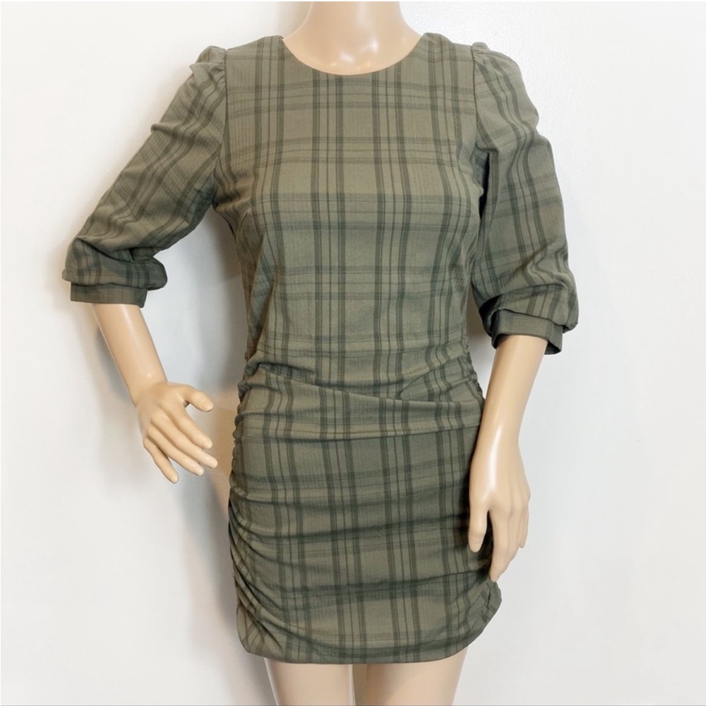 Zara Olive Green Khaki Plaid Autumn Dress